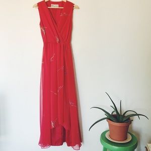Red flowing dress